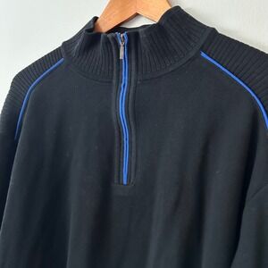 St. Croix Sweater Mens XXL Black Quarter Zip Knit Pullover Made in USA Vintage